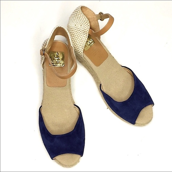 kanna Shoes - Kanna Suede and Leather Wedge Espadrille Size 40